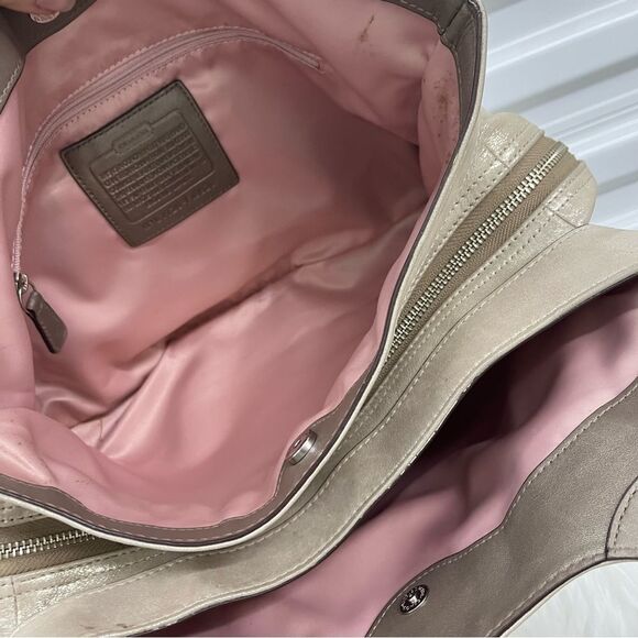 • COACH Shimmer Champagne Leather Carryall Tote Gallery Shoulder Bag - Picture 12 of 13